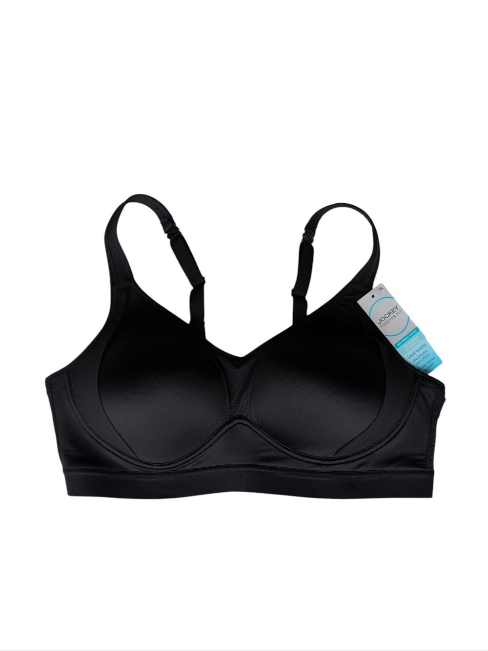 NWT Jockey Forever Fit Mid Impact Molded Cup Full Coverage Active Bra XXL Black